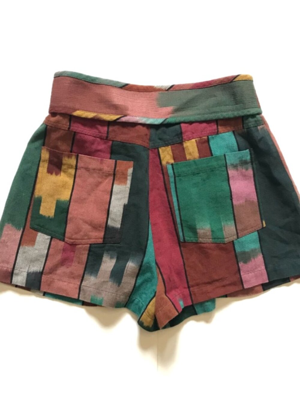 Ulla Johnson Marjani Shorts Womens 2 Green Pink High Rise Cotton Pleated Rainbow - Picture 11 of 13